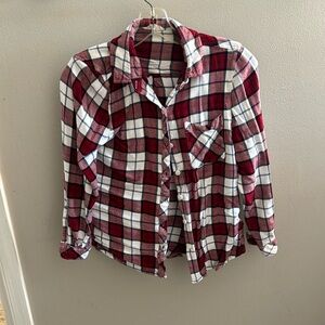 Red and white plaid, button up. Super soft and in great condition!